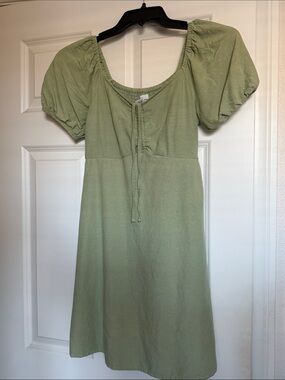 Japna Sage Green Puff Sleeve Mini Dress